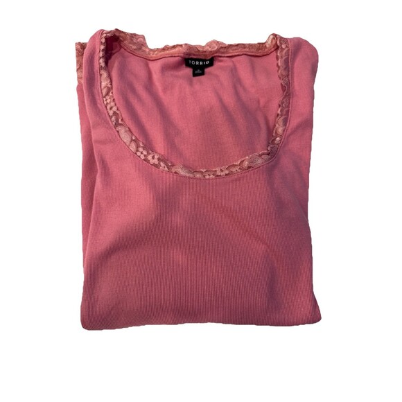 Torrid Lace Trim Tee Top Women’s 3X Cotton Modal Rib Scoop Neck Wild Rose Pink - Picture 9 of 9